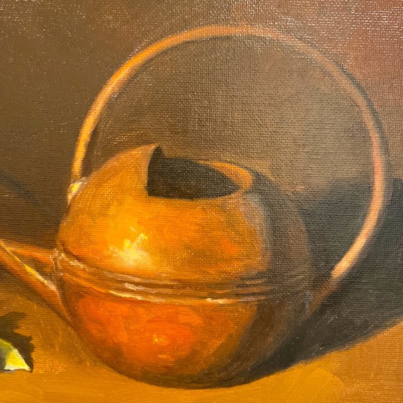 Original Oil Painting of An Antique Watering Can & White Flower w/Frame 11 x 14" - Picture 4 of 5